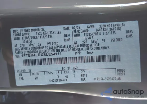 2025 Ford Ranger Raptor z USA, uszkodzony, nr VIN 1FTER4LRXSLE54111